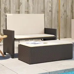 vidaXL Gartenbank mit Kissen und Hocker Poly Rattan (368408)
