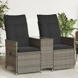 vidaXL Gartensofa 2-Sitzer Verstellbar mit Tisch Poly Rattan (365712)