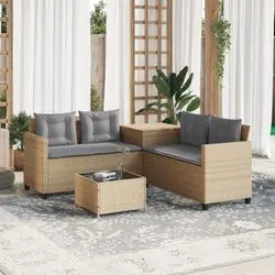 vidaXL Gartensofa L-Form mit Tisch und Kissen Poly Rattan (369030)
