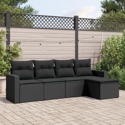 vidaXL Garten-Sofagarnitur mit Kissen Poly Rattan 5-tlg. (3218875)