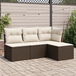 vidaXL Garten-Sofagarnitur mit Kissen Poly Rattan 4-tlg. (3249342)