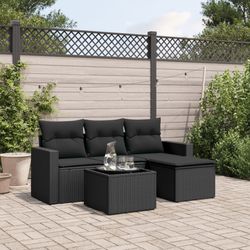 vidaXL Garten-Sofagarnitur mit Kissen Poly Rattan 5-tlg. (325212)