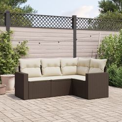 vidaXL Garten-Sofagarnitur mit Kissen Poly Rattan 4-tlg. (3251250)