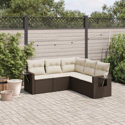vidaXL Garten-Sofagarnitur mit Kissen Poly Rattan 5-tlg. (3220152)