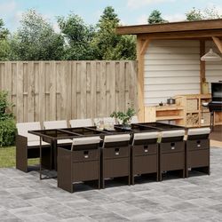 vidaXL Garten-Essgruppe mit Kissen Poly Rattan 11-tlg. (3210573)