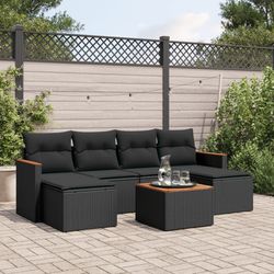vidaXL Garten-Sofagarnitur mit Kissen Poly Rattan 7-tlg. (3226223)