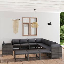 vidaXL Garten-Lounge-Set mit Kissen Poly Rattan 12-tlg. (3059776)