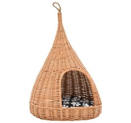 vidaXL Katzenhaus mit Kissen Naturweide Tipi 40 x 60 cm (170777)