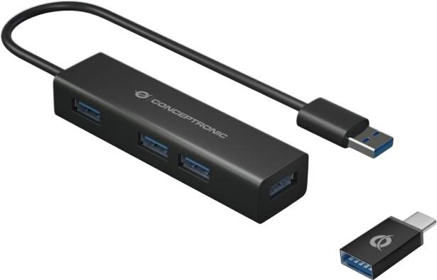 Conceptronic 4-Port-USB 3.0-Hub und OTG-Adapter für USB-C (HUBBIES06B)