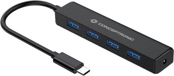 Conceptronic 4 Port USB 3.2 Gen 1 Hub mit Anschluss für externes Netzteil (CTC4USB3)