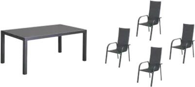 Primaster  Garten-Essgruppe Fano mit ausziehbarem Tisch & 4 Stapelstühlen