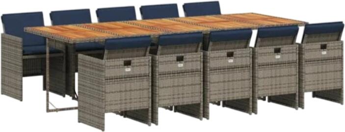 vidaXL Garten-Ess-Set mit Kissen Polyrattan 11-tlg. (3277708)