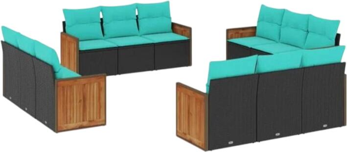 vidaXL Gartensofa-Set mit Kissen Polyrattan 12-tlg. (3227513)