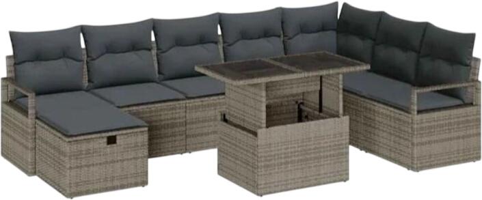 vidaXL Gartensofa-Set mit Kissen Polyrattan 9-tlg. (3359816)