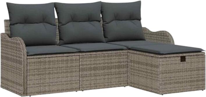 vidaXL Gartensofa-Set mit Kissen Polyrattan 4-tlg. (3360280)