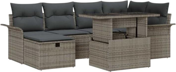 vidaXL Gartensofa-Set mit Kissen Polyrattan 7-tlg. (3361008)