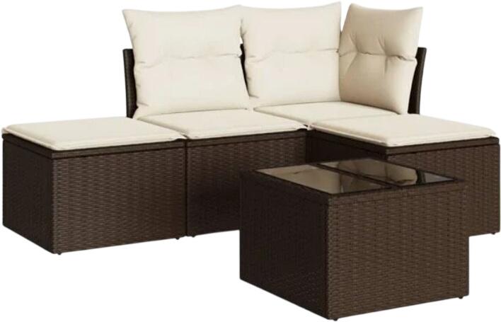 vidaXL Garten-Sofagarnitur mit Kissen Polyrattan 5-tlg. (3249332)