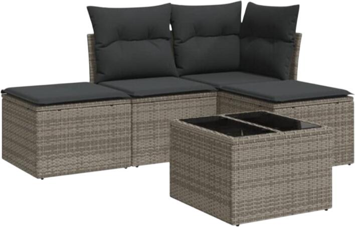 vidaXL Garten-Sofagarnitur mit Kissen Polyrattan 5-tlg. (3217490)