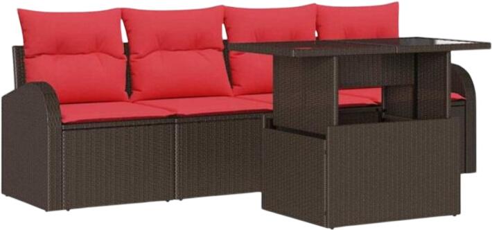 vidaXL Gartensofa-Set mit Kissen Polyrattan 5-tlg. (3348550)