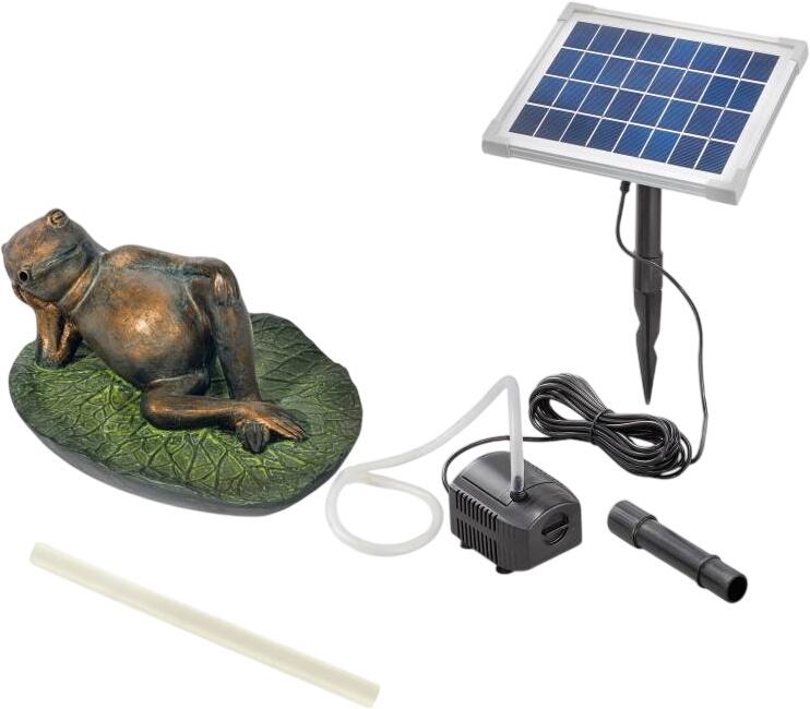 Esotec Solar Wasserspeier-Set Frosch seitlich liegend auf Seerose (101664)
