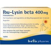 betapharm Arzneimittel Ibu-Lysin beta 400 mg Filmtabletten 50 Stück (N3) betapharm Arzneimittel Ibu-Lysin beta 400 mg Filmtabletten 50 Stück (N3)