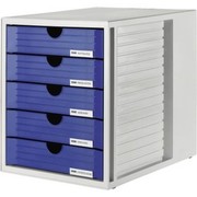 Schubladenbox Han System-Box, 5 Fächer Korpus grau, Schubladen geschlossen blau