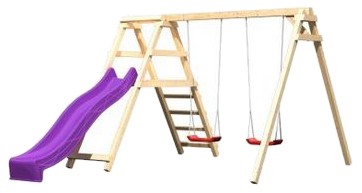 Akubi Doppelschaukel Felix mit Klettergerüst und Rutsche Set