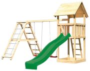 Akubi Spielturm Lotti inkl. Wellenrutsche und Doppelschaukelanbau