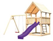 Akubi Spielturm Luis inkl. Wellenrutsche und Doppelschaukelanbau Set B