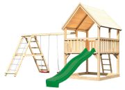 Akubi Spielturm Luis inkl. Wellenrutsche, Doppelschaukelanbau mit Klettergerüst Set C
