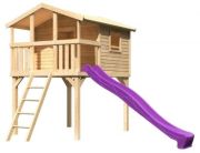 Akubi Stelzenhaus Benjamin mit Rutsche und Holzrampe naturbelassen Akubi Stelzenhaus Benjamin mit Rutsche und Holzrampe naturbelassen