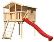Akubi Stelzenhaus Benjamin mit Wellenrutsche und Netzrampe Akubi Stelzenhaus Benjamin mit Wellenrutsche und Netzrampe