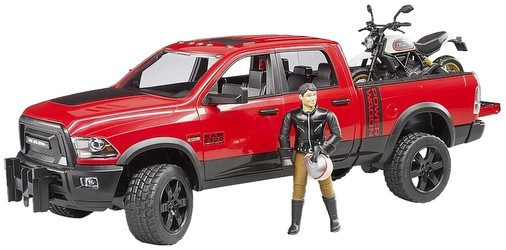 Bruder RAM 2500 Power Wagon mit Ducati Desert Sled und Fahrer