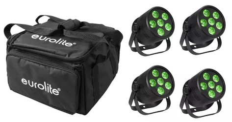 Eurolite Set 4x LED Silent Par 6 QCL Floor sw + Soft-Bag