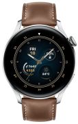 Huawei Watch 3 46 mm Edelstahl, braunes Lederarmband