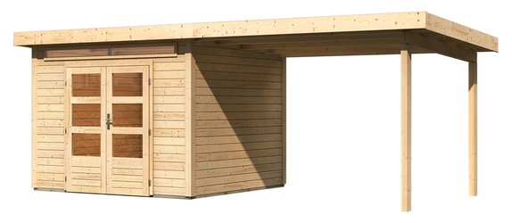 Karibu Woodfeeling Kandern 6 mit 320 cm Anbaudach naturbelassen (82999)