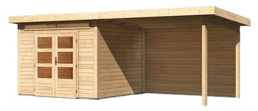 Karibu Woodfeeling Kandern 6 mit 320 cm Anbaudach und Rückwand (9240)
