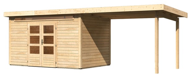 Karibu Woodfeeling Kandern 7 mit 320 cm Anbaudach naturbelassen (83003)