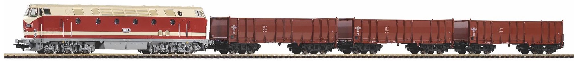 Piko Start-Set mit Bettung BR 119 + 3 Hochbordwagen (57138) Piko Start-Set mit Bettung BR 119 + 3 Hochbordwagen (57138)