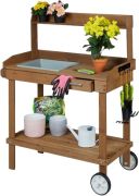 Relaxdays Brauner Pflanztisch mit Rollen (10038668)