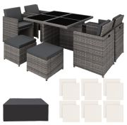 TecTake Manhattan Aluminium Rattan Sitzgruppe 4+4+1 mit Schutzhülle