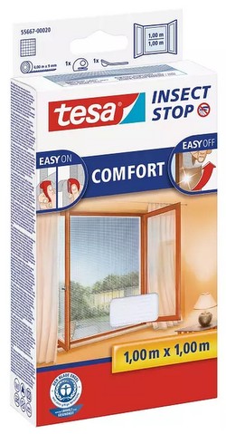 Tesa Insect Stop Fliegengitter COMFORT für Fenster 1,00 x 1,00 m